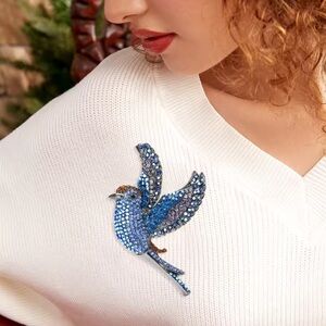 Blue Bird Crystal Vibrant Brooch